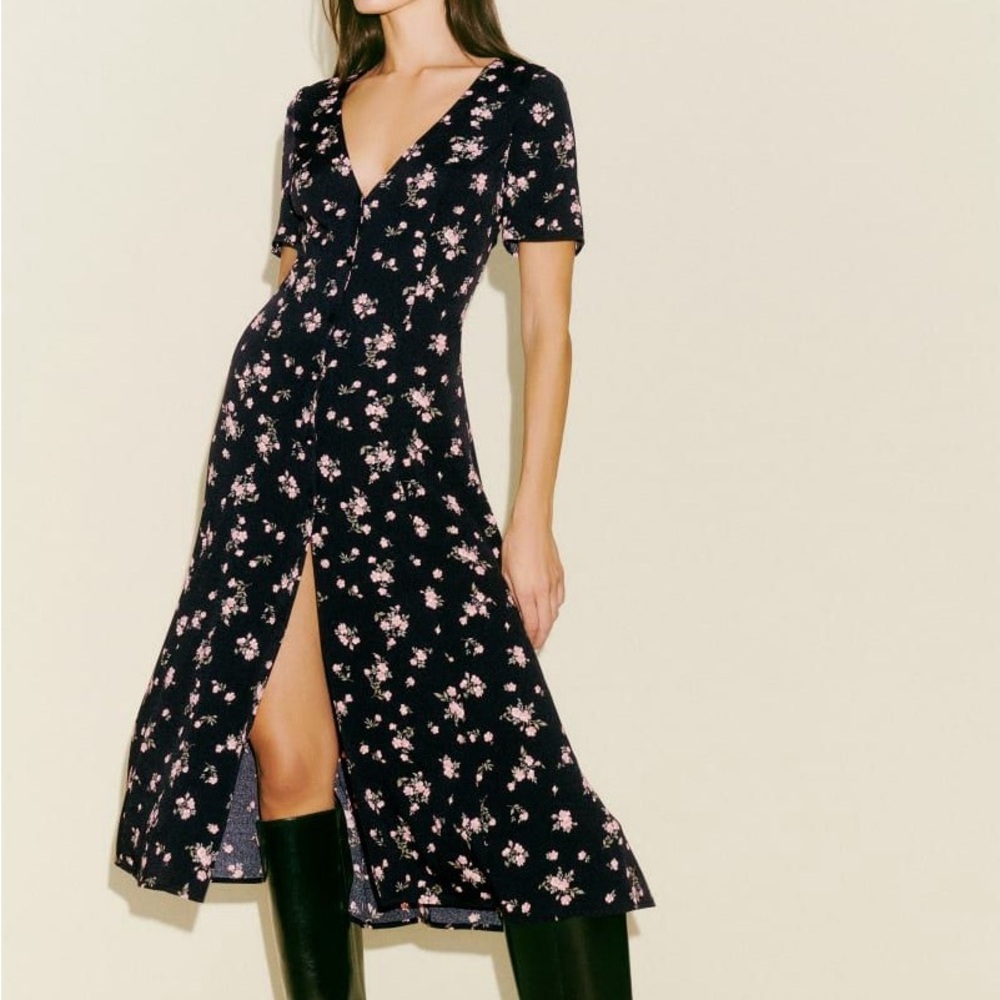 Reformation Locklin Dress Size 12 Lina Floral Black/Pink NWT
